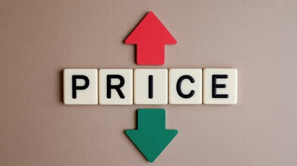 Price increase and decrease concept illustrated with upward and downward arrows on neutral backdrop