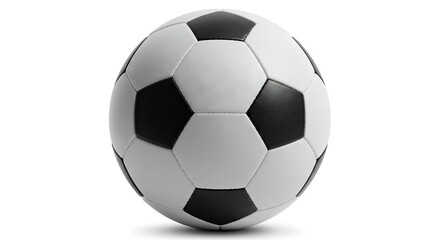 Fototapeta premium Soccer ball with black pentagons and white hexagons stands on a white surface casting a shadow