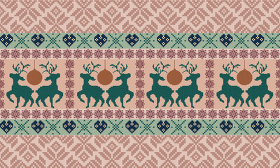 Reindeer Stripe Seamless with Cozy Folk Motifs