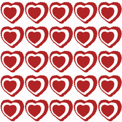 Illustration of a seamless pattern background with hearts arranged in a long row.