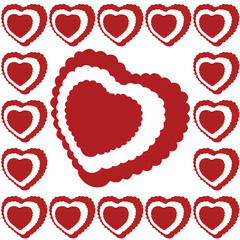 Illustration of a seamless pattern background with hearts arranged in a long row.