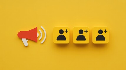 Social media marketing campaign concept with megaphone and user icons, boost your reach!