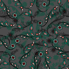 Floral seamless folk pattern, ethnic folklore flowers. Ethnic flowers, Jacobean traditional style on a white background. Classic indian motifs, trendy vector illustration