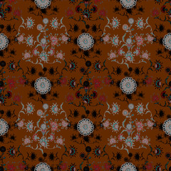 Floral seamless folk pattern, ethnic folklore flowers. Ethnic flowers, Jacobean traditional style on a white background. Classic indian motifs, trendy vector illustration