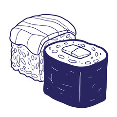 Simple illustration of two delicious sushi rolls with fresh salmon and rice ingredients