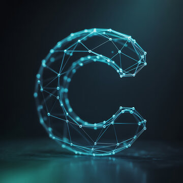 Glowing blue digital network letter c shape abstract background