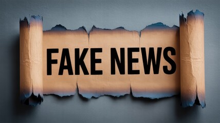 Fake News message revealed on aged scroll with burned edges, concept of misinformation