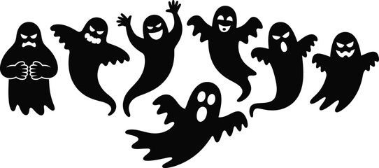 Halloween ghosts spooky silhouettes for holiday decoration and design element