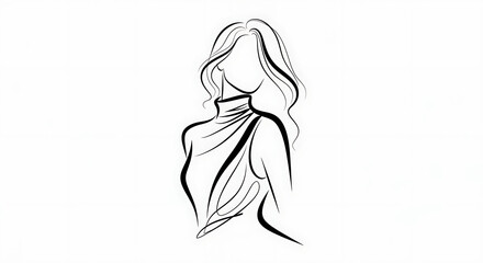 Elegant sketch of a woman's silhouette wearing a stylish turtleneck dress, showcasing flowing hair and graceful shoulders.