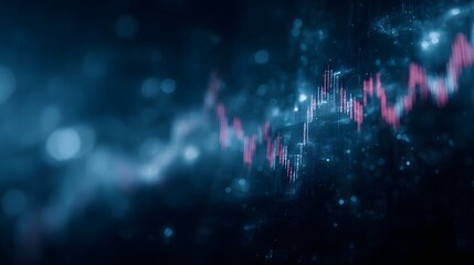 Abstract futuristic financial market growth chart with upward trend and bokeh lights