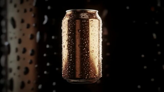 Rotating 3D Bronze Beverage Can with Water Droplets
