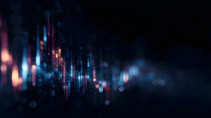 Abstract digital data streams with glowing futuristic lines and bokeh lights on a dark background