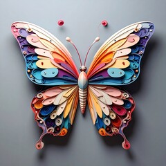 Intricate paper butterfly, vibrant colors, detailed wings