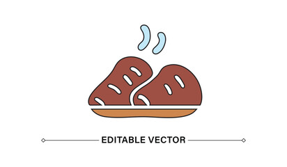 Steak on a Plate Cooked Food Icon Editable Vector
