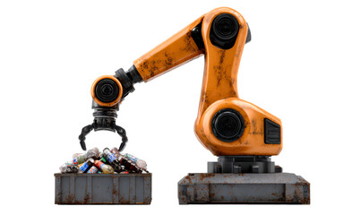 AI Robot Sorting Waste for Sustainable Recycling Solutions Isolate on Transparent Background, cutout, png