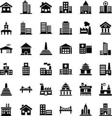 Obraz premium Collection of diverse building icons for architectural and city planning concepts