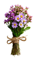 Obraz premium Freshly Picked Wildflowers Tied with Natural Twine Arrangement Isolate on Transparent Background, cutout, png