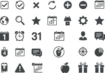 Set of essential interface icons simple glyph vector design elements for web and mobile apps isolate