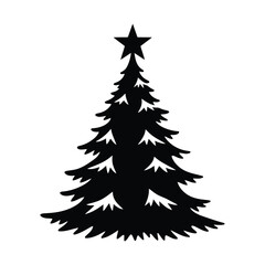 Silhouette of a Decorated Christmas Tree with a Star on Top Keywords: christmas, tree, pine, fir, evergreen, holiday