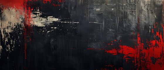 Abstract textured background with bold strokes of black, white, and red paint, grunge art style.