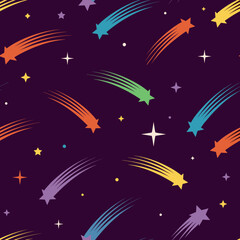 Fototapeta premium Vibrant shooting stars and sparkling constellations paint a dark cosmic canvas with playful energy and wonder.