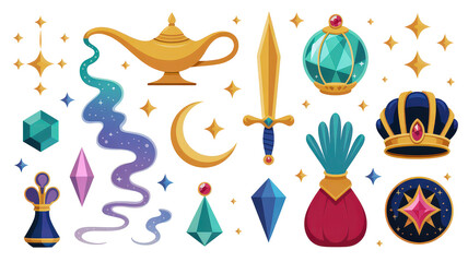 Magical Fantasy Icons Collection on White Background