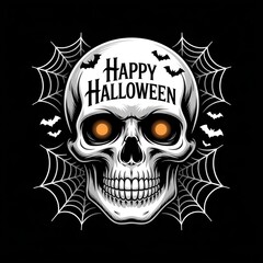 Glowing Skull with Webs &ndash; Happy Halloween Horror Art