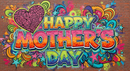 Colorful Graffiti Art Happy Mothers Day Celebration.