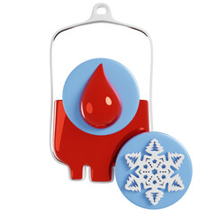 Obraz premium Medical Imagery of Blood Bag with Frozen Blood Drop and Snowflake Symbolism on Transparent Background