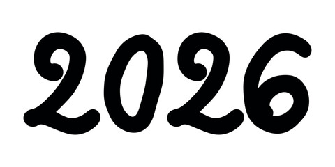 Hand drawn happy New Year doodle 2026 numbers Single element for calendar, card, banner, flyer, web, poster, design, decor