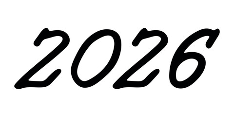Hand drawn happy New Year doodle 2026 numbers Single element for calendar, card, banner, flyer, web, poster, design, decor