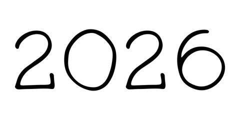 Hand drawn happy New Year doodle 2026 numbers Single element for calendar, card, banner, flyer, web, poster, design, decor