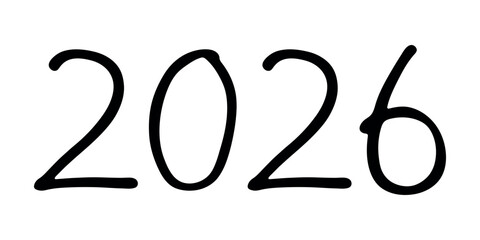 Hand drawn happy New Year doodle 2026 numbers Single element for calendar, card, banner, flyer, web, poster, design, decor