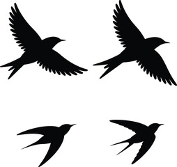 Black bird silhouette flying in motion, elegant vector art for design, logos, nature themes, freedom concept, minimalist style.