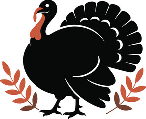 Thanksgiving Turkey Silhouette Vector Black on White
