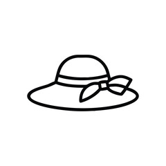 Black outline of a sunhat with a round brim and a bow on the side