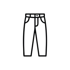 Black outline of pants depicting a garment with pockets belt loops and a button closure