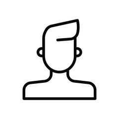 Line art icon depicting a persons head and shoulders featuring stylized hair and ears