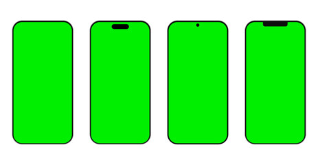 Smartphone with white and green screen, mobile phone mockup
