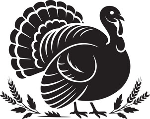 Thanksgiving Turkey Silhouette Vector Black on White