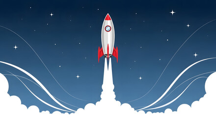 Fototapeta premium Rocket Launch Illustration A Cosmic Voyage through the Stars, Reaching for New Horizons