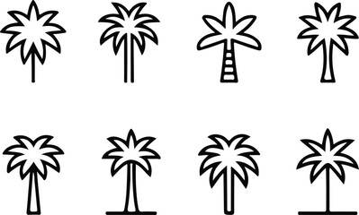 Icon set featuring various palm tree silhouettes for design and decoration purposes with on white background