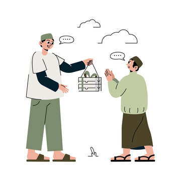 muslims exchanging gifts, minimalist style clip art preview