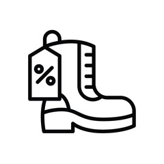 Outline of a boot with a percentage tag attached suggesting a sale or discount