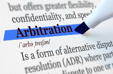 the definition of the word ARBITRATION highlighted in blue