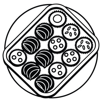black and white chocolates in a tray clip art preview