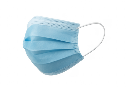 Surgical face mask preventing germ spread on transparent background