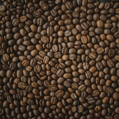 Close up overhead view of roasted coffee beans texture background