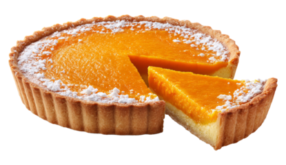 Sweet Mango Tart with Powdered Sugar on Fluted Pastry Crust