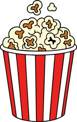 Classic Popcorn in Striped Cup Vector Illustration